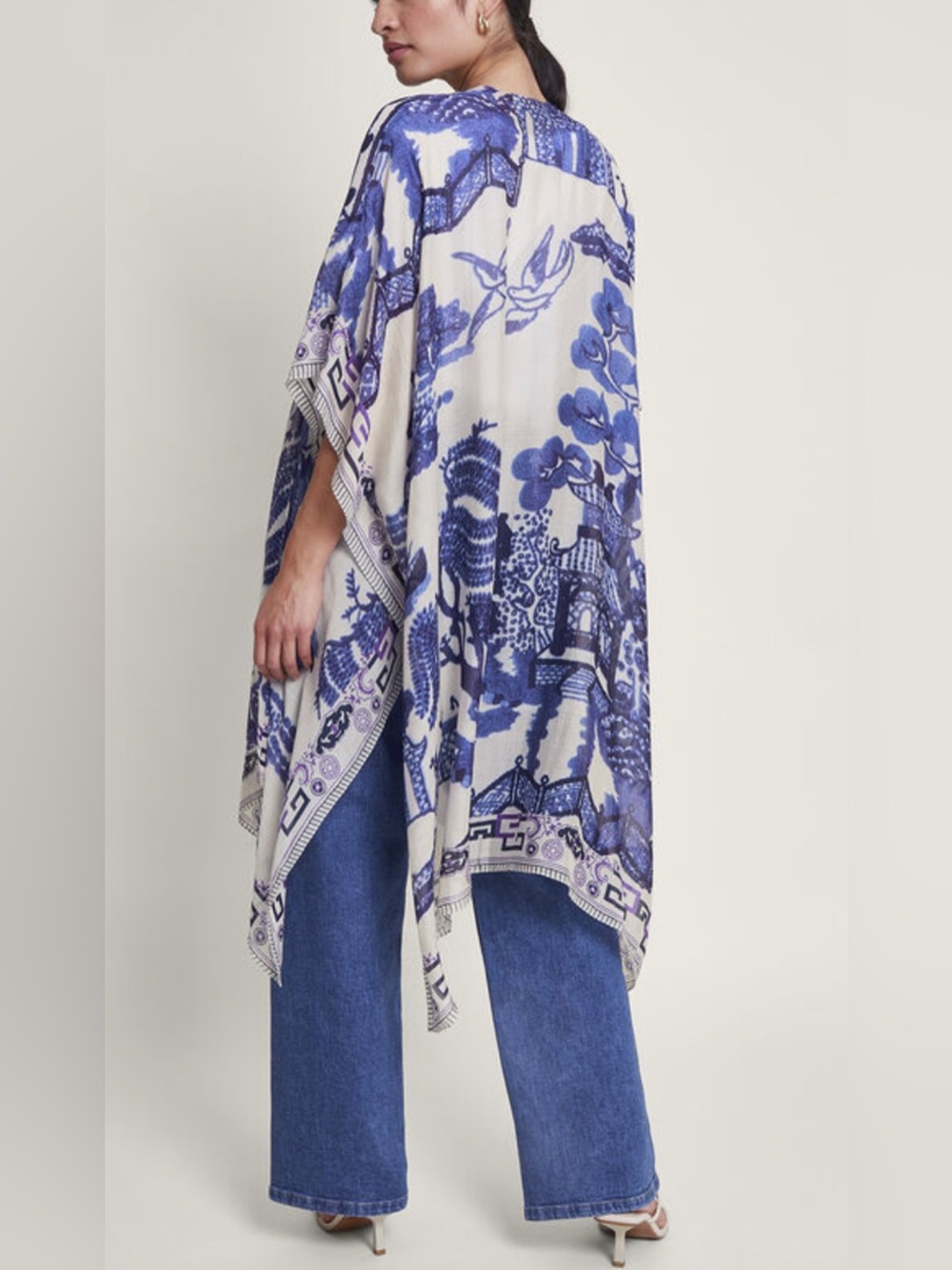 One Hundred Stars Giant Willow Blue Open Front Kimono Duster Throwover One Size